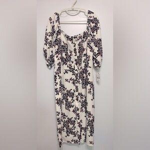 Ophelia Roe white/black/red animal print puff sleeve midi dress size 1X